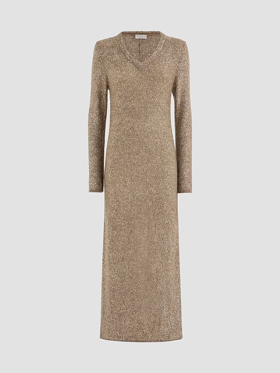 Women's Mohair and Wool Dazzling Texture Knit Dress - Light Brown - Size XXS