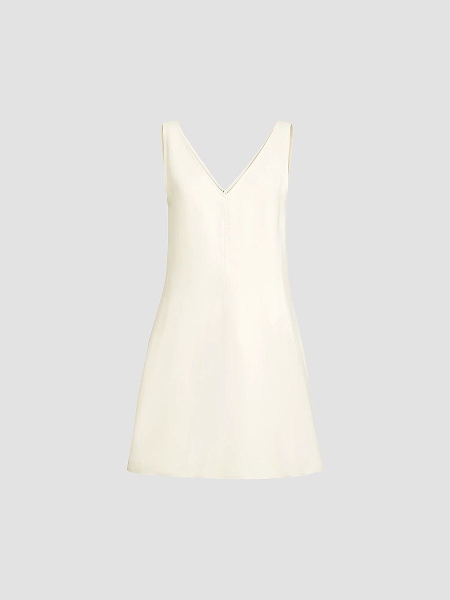 Women's Viscose and Linen Fluid Twill Mini Dress - Ivory - Size Large