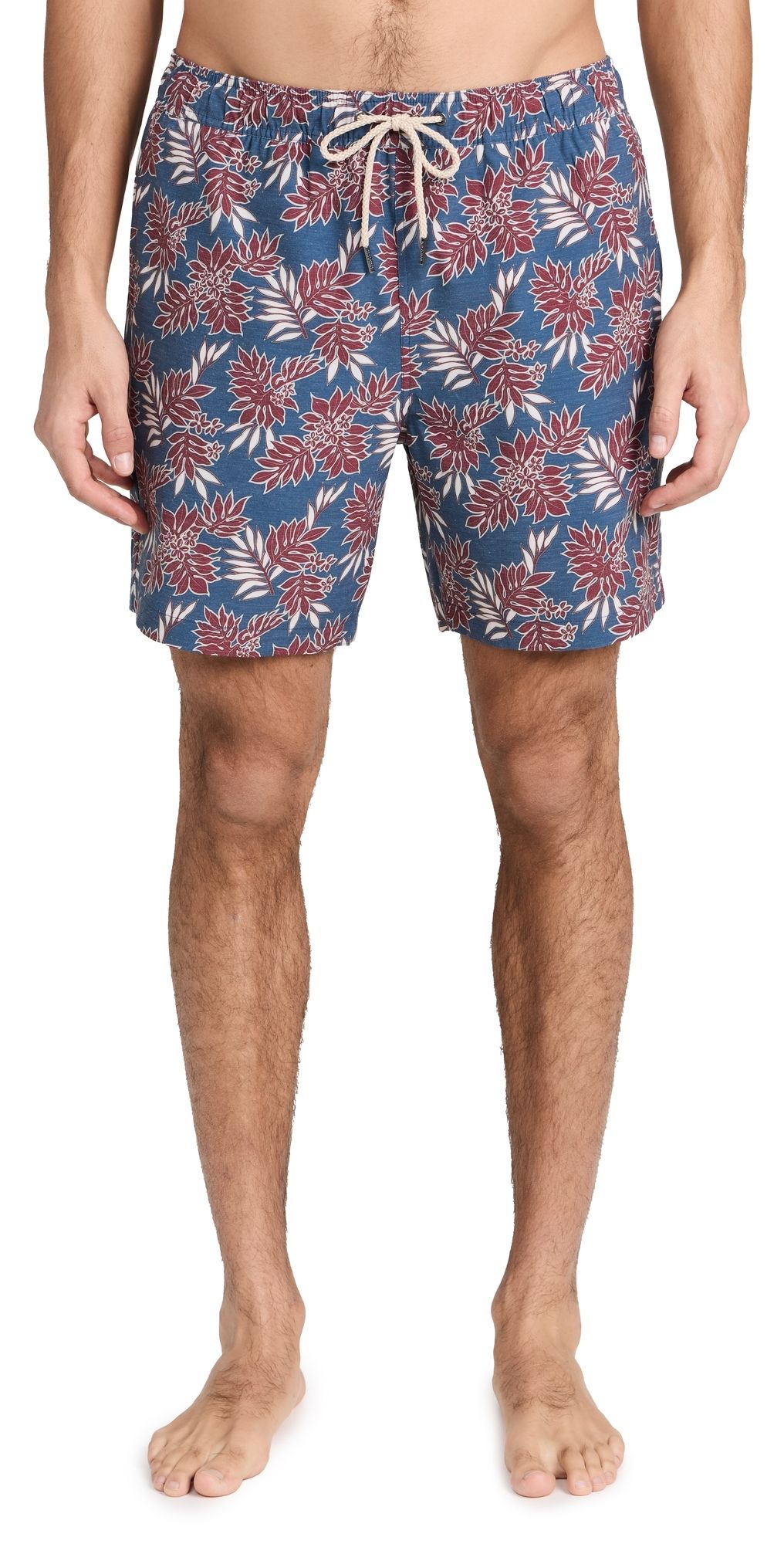 Fair Harbor The Bayberry Swim Shorts 7'' Navy Crimson Leaves M