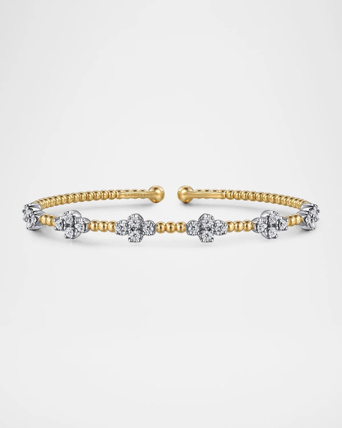 14K White and Yellow Gold Bujukan Diamond Clover Bangle