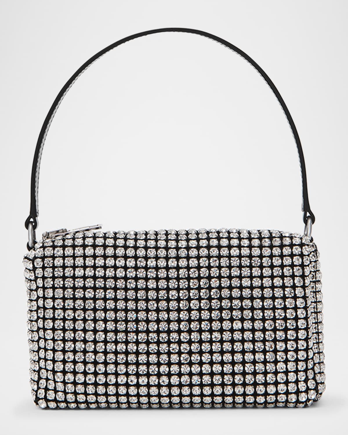 Rhinestone Chain-Mesh Medium Pouch Shoulder Bag