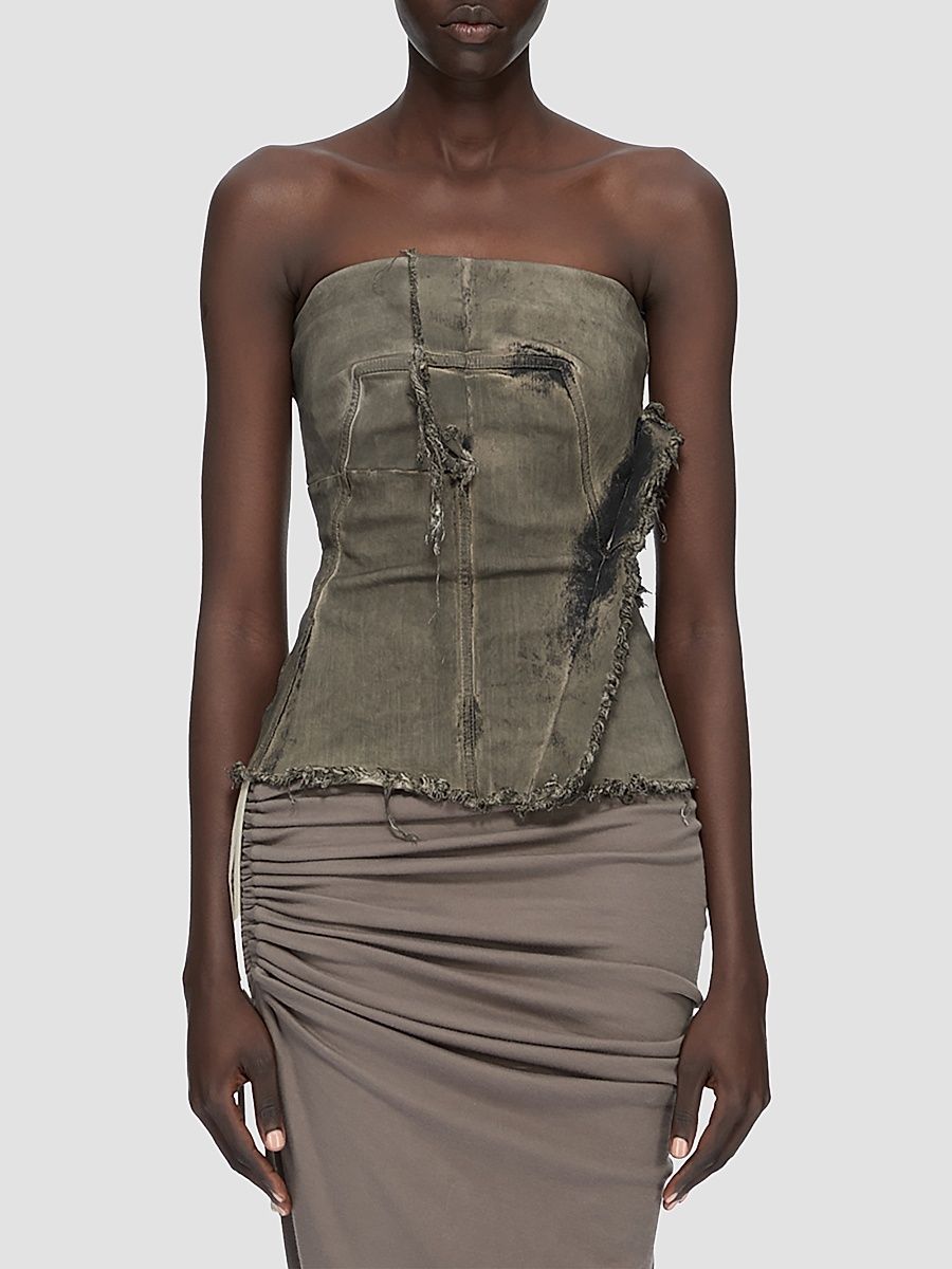 Women's Distressed Denim Bustier Top - Dust Combo - Size 8
