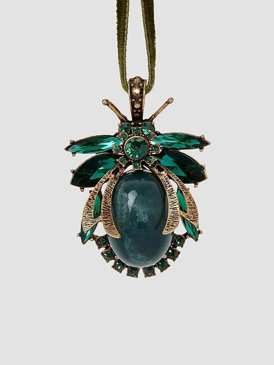 Vintage Bug Emerald Ornament - Green
