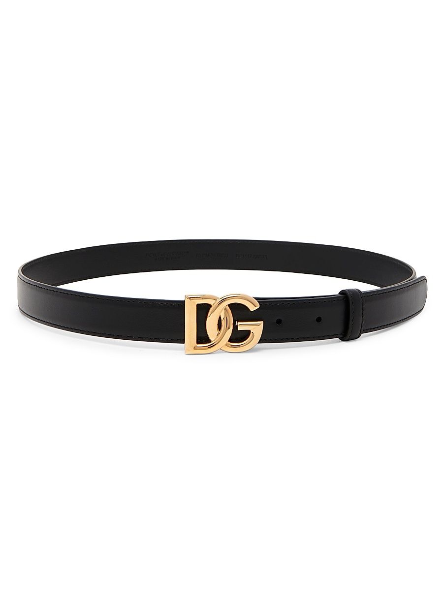 Women's DG Logo Leather Belt - Black - Size Large