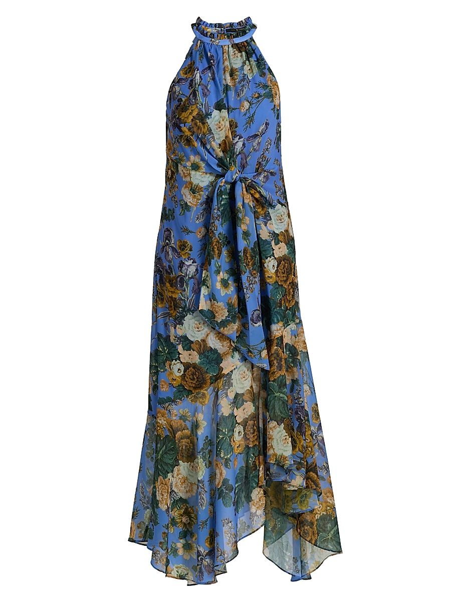 Women's Emery Floral Tie-Front Midi-Dress - Sky Blue Multi - Size XXL