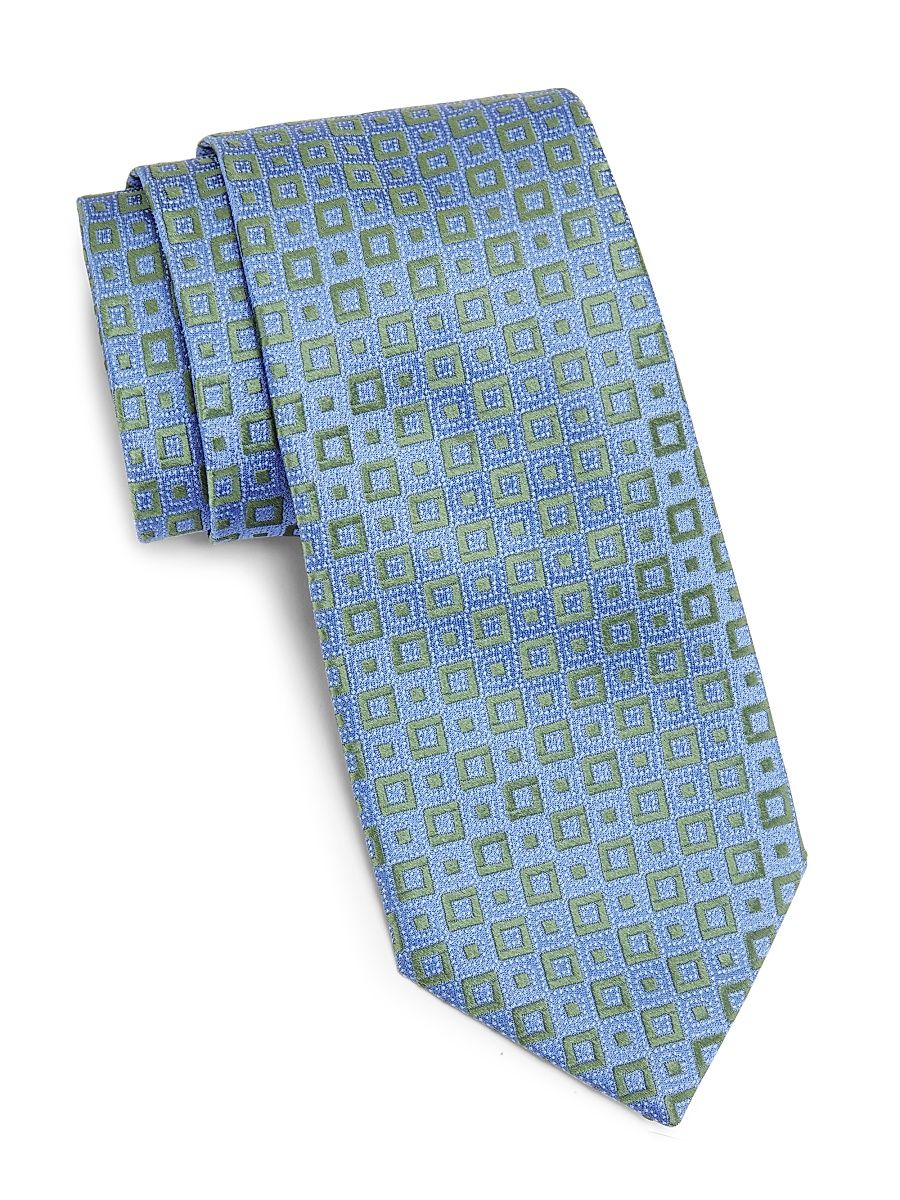 Men's Geometric Silk Tie - Blue Green