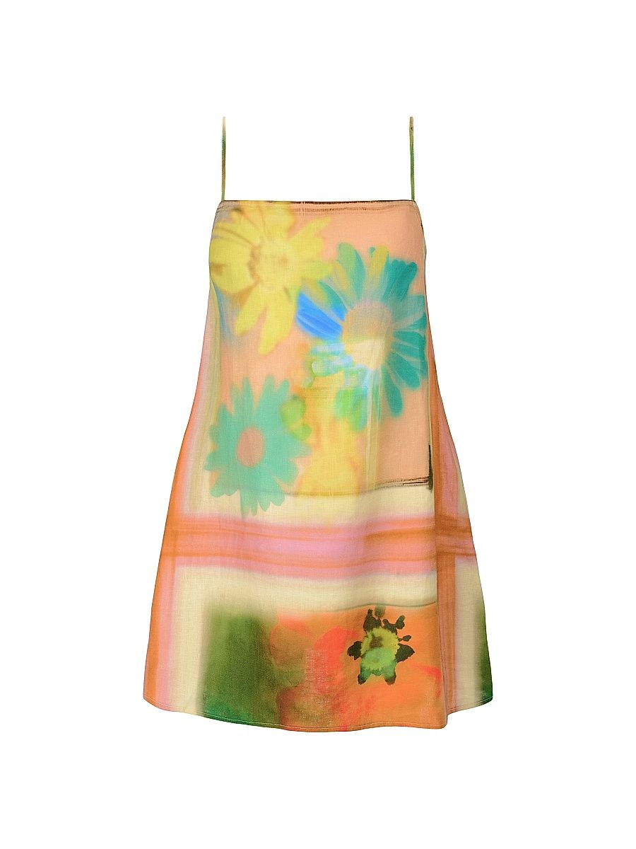 Women's Laura Watercolor Linen Minidress - Superbloom Scarf - Size XS