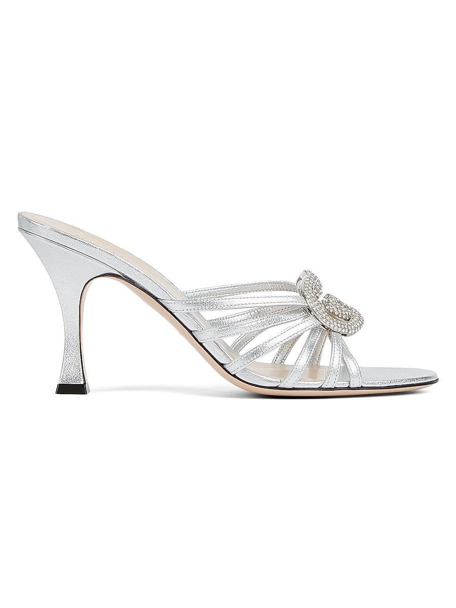 Women's Alicia 85MM Logo-Crystal Leather Sandals - Argento - Size 10