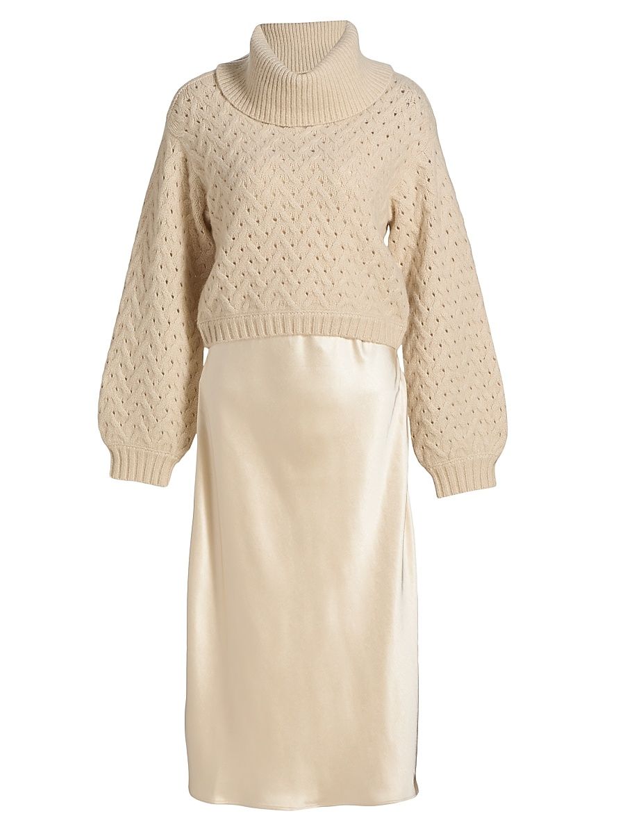 Women's Ani Sweater & Slip Dress Set - Parchment Combo - Size Large