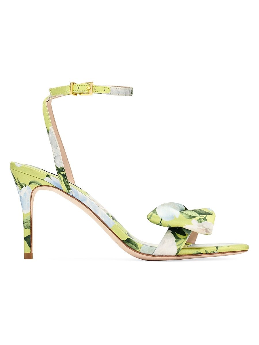 Women's Chelsea 85MM Floral Satin Sandals - Citrine Peonies - Size 9
