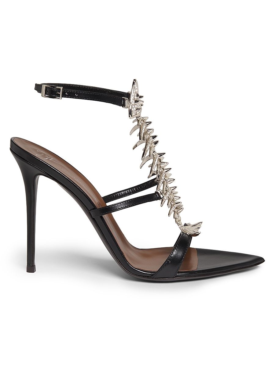 Women's Embellished Fishbone 100MM Stiletto Sandals - Black - Size 9