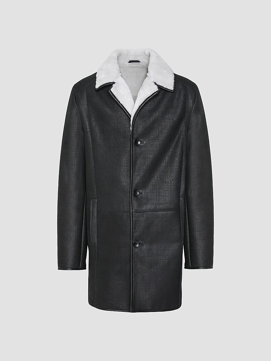 Men's Merino Shearling Lamb Stroller Jacket - Black - Size Large