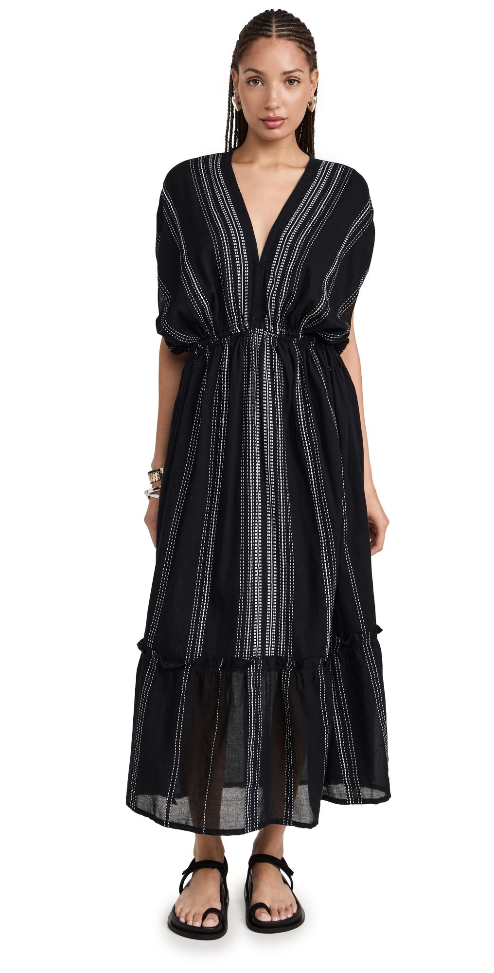 lemlem Leliti Plunge Neck Dress Black XS