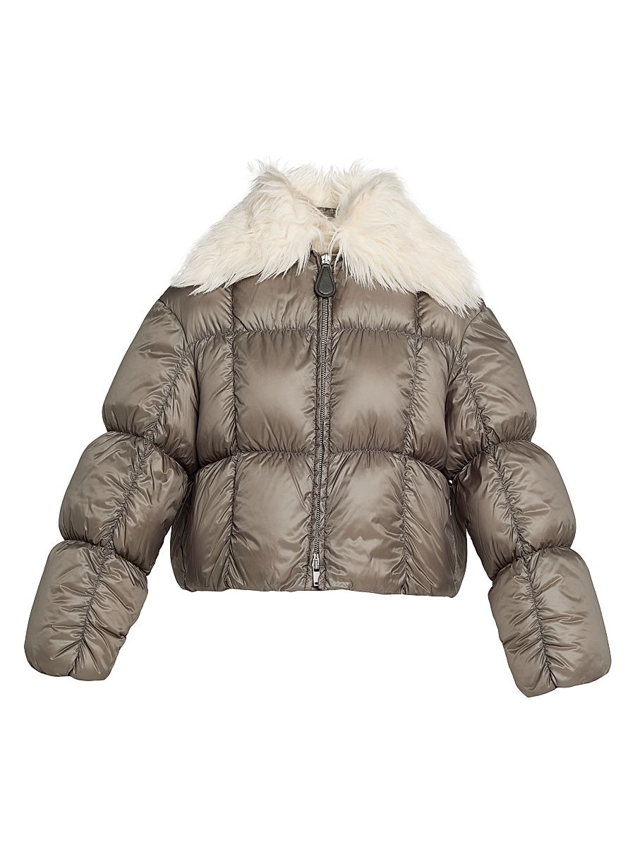 Women's Faux-Fur Collar Down Puffer Coat - Plantain - Size 6
