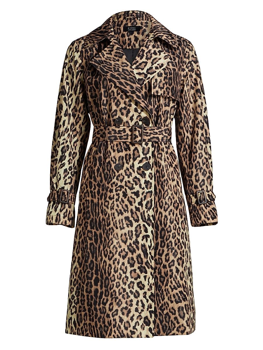 Women's Leopard Belted Trench Coat - Leopard - Size Small