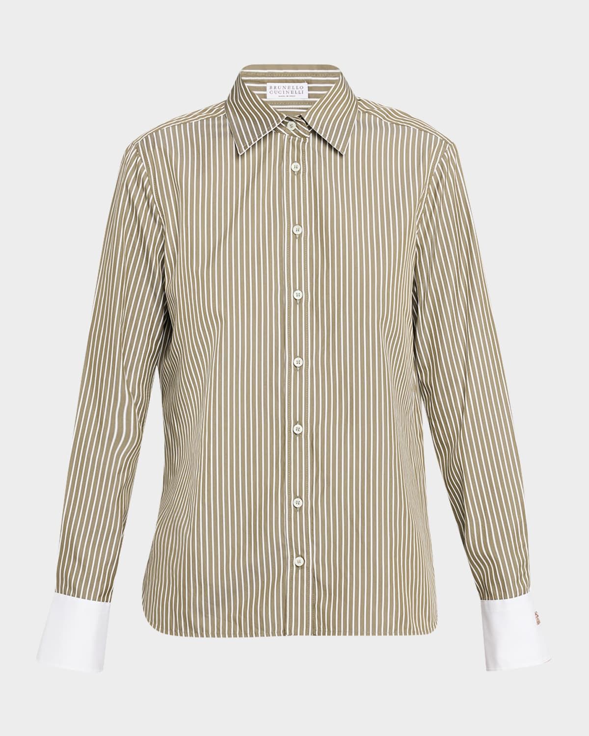 Pinstripe Cotton-Silk Button-Front Blouse