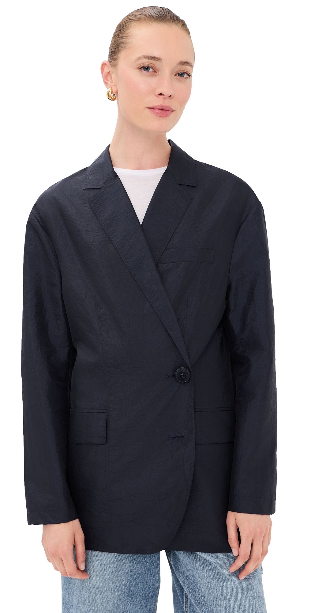 Tibi Crispy Nylon Liam Blazer NAVY S