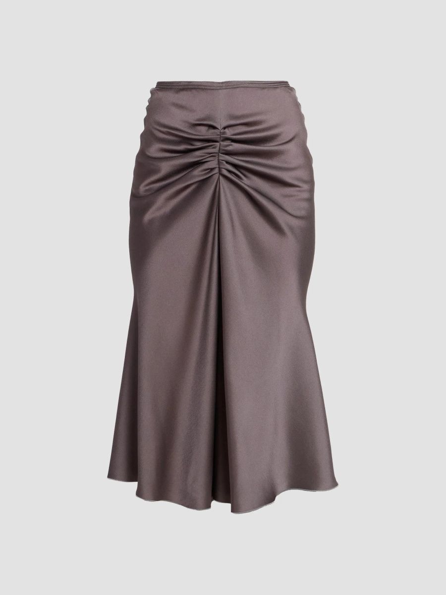 Victoria Beckham Women's Gathered Satin Midi-Skirt - Ore - Size 12
