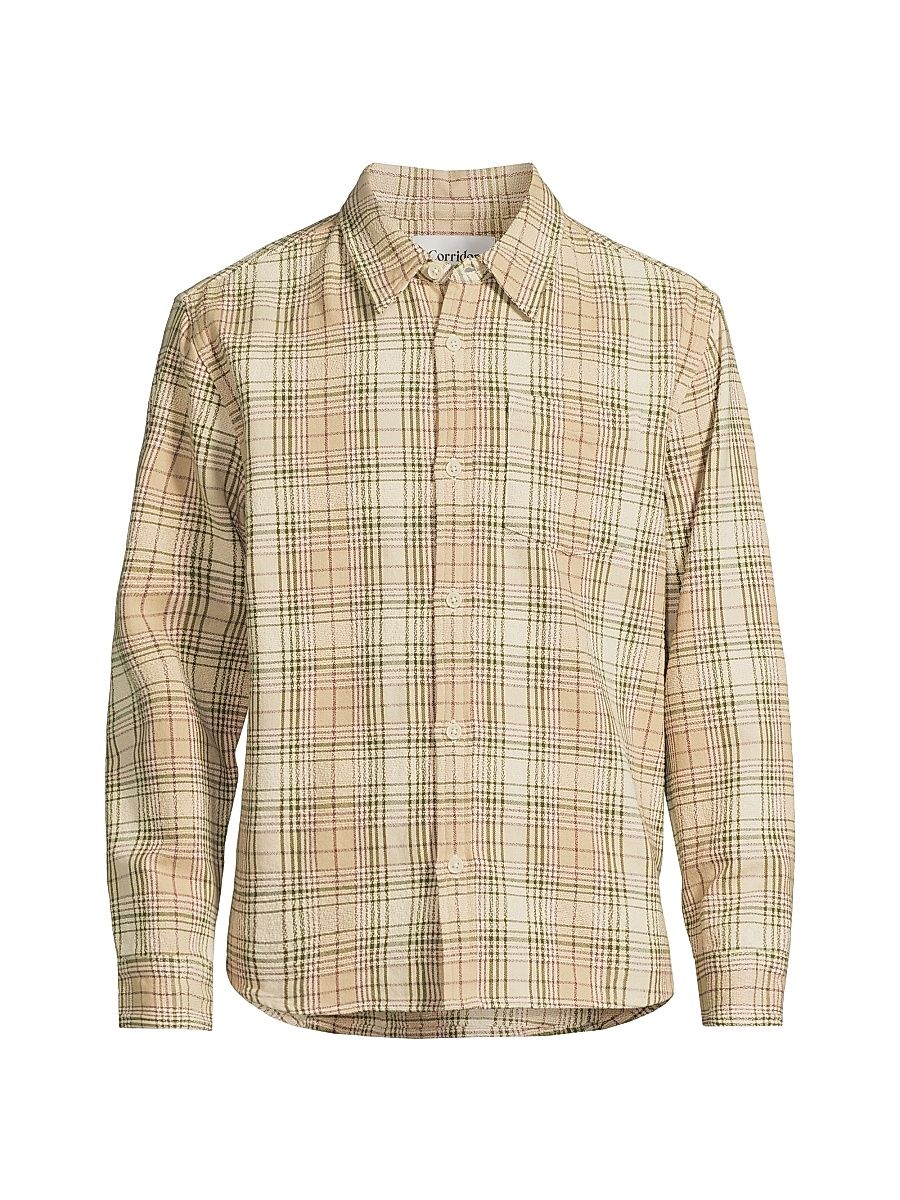 Men's Birch Plaid Cotton Button-Front Shirt - Nature - Size XS