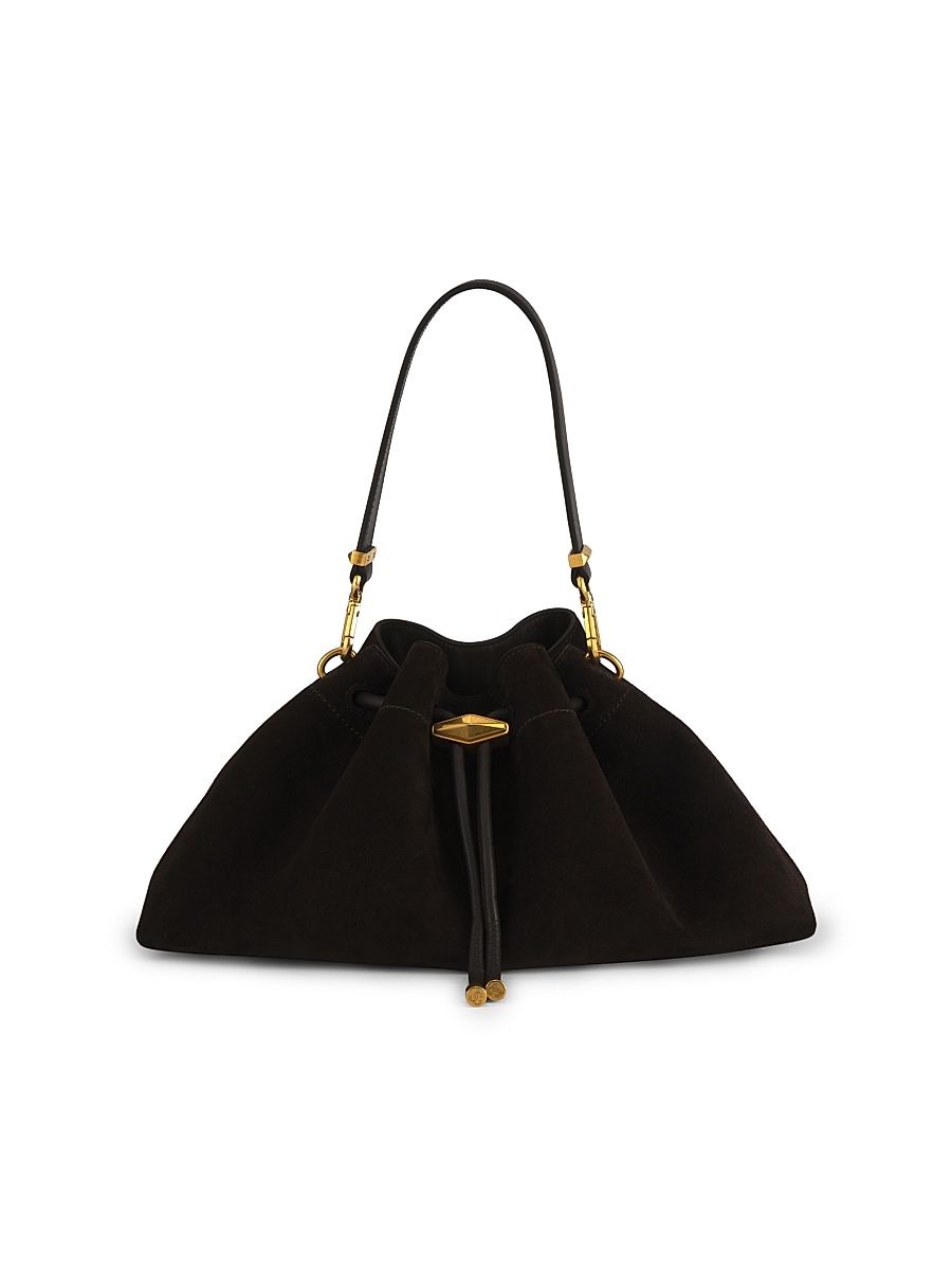 Women's Cinch Suede Drawstring Bag - Coffee Gold