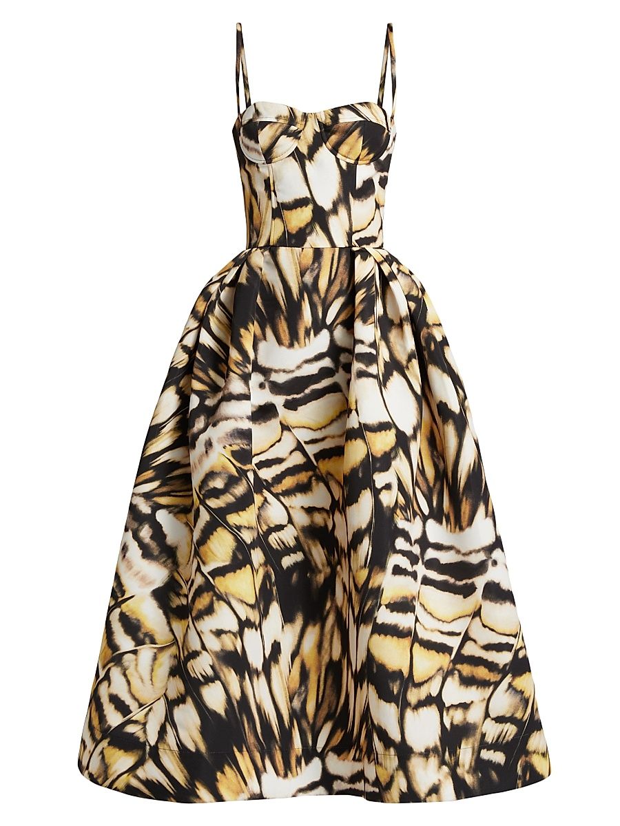 Women's Abstract Butterfly Faille Cocktail Dress - Black Multi - Size 10