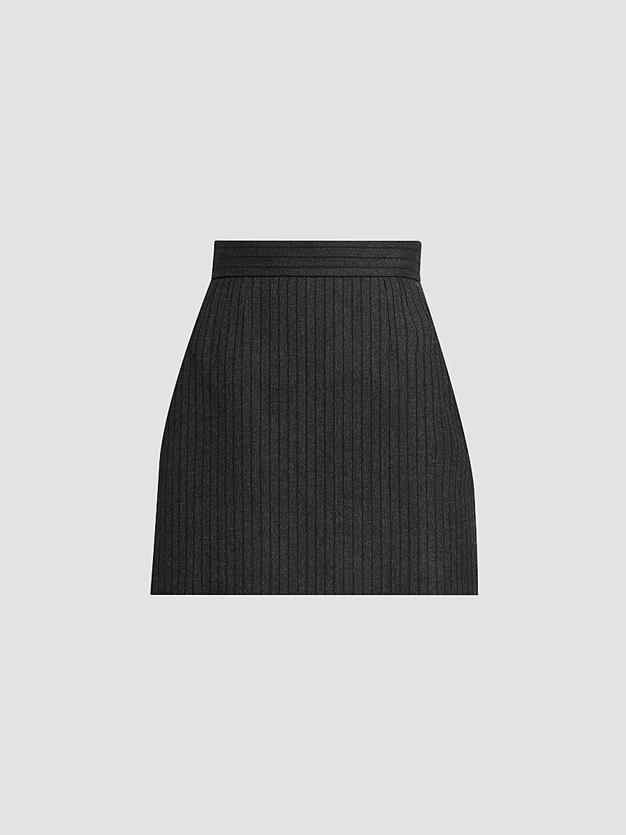 Women's Pinstripe Wool Twill Mini Skirt - Grey Melange - Size 10