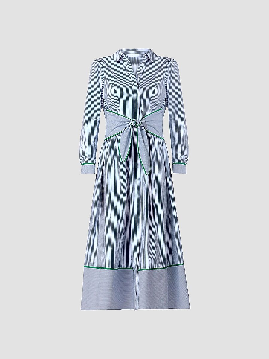 Shoshanna Women's Clarice Cotton Midi-Shirtdress - French Blue Optic Green - Size 10