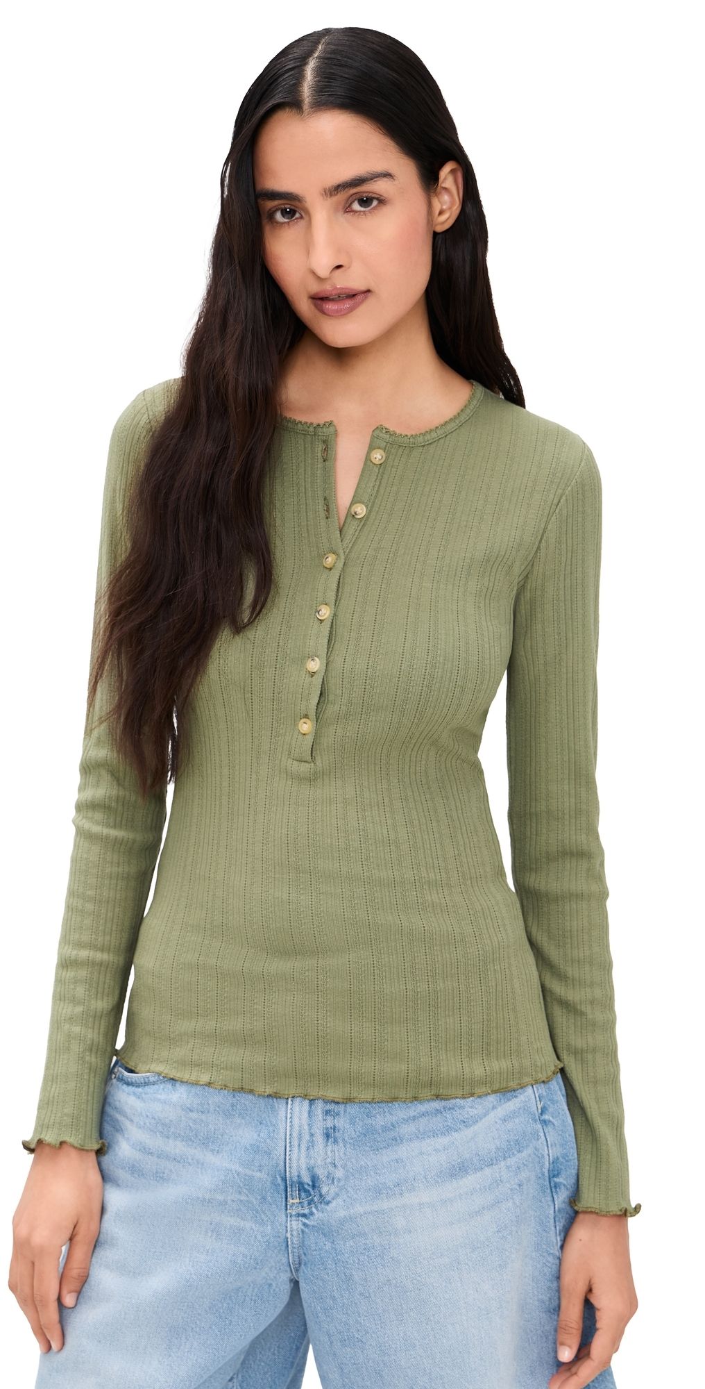 Faherty Paradise Pointelle Henley Island Olive M