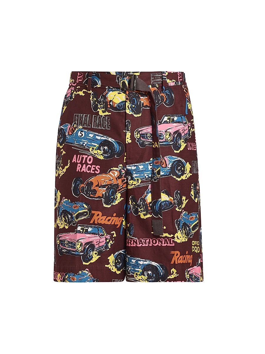 Men's Car Race Print Shorts - Bordeaux Car Race - Size Large
