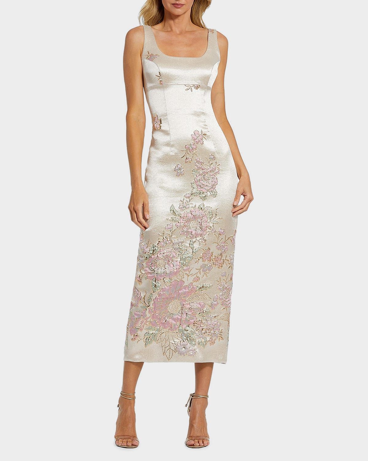 Satin Bustier Brocade Midi Dress