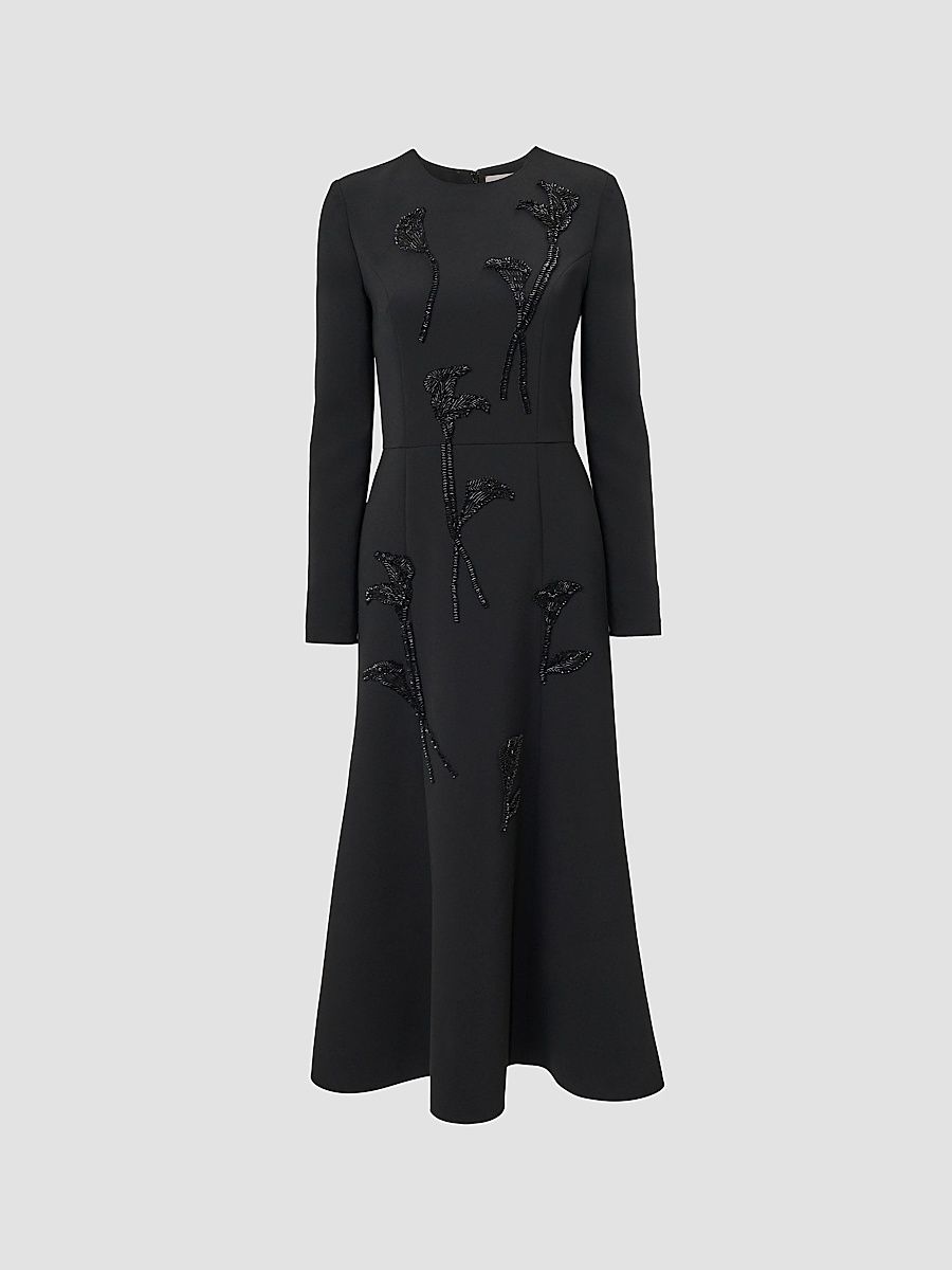 Women's Sequined Floral A-Line Midi Dress - Black - Size 6