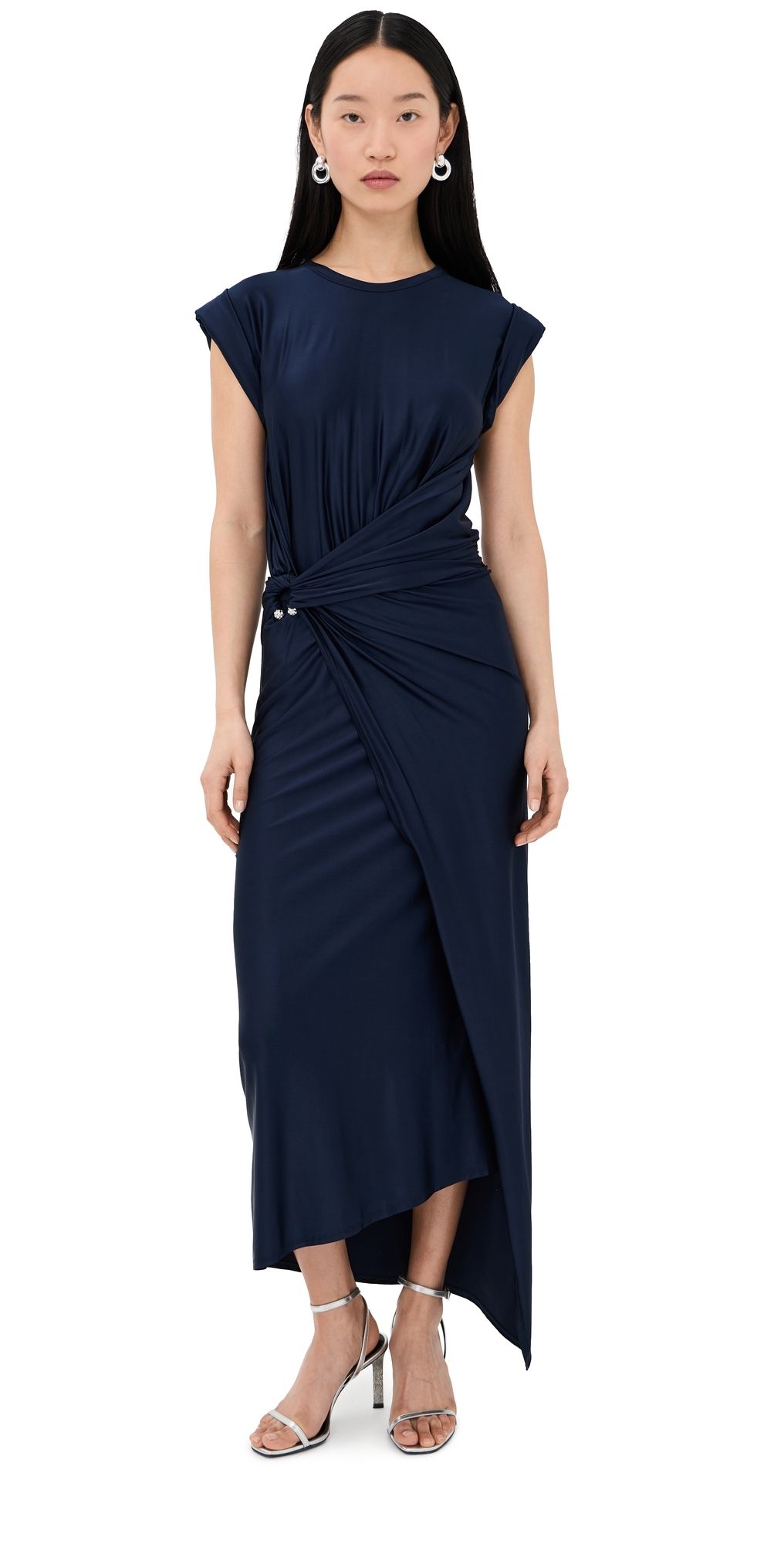 rabanne Draped Jersey Maxi Dress Deep Navy 42