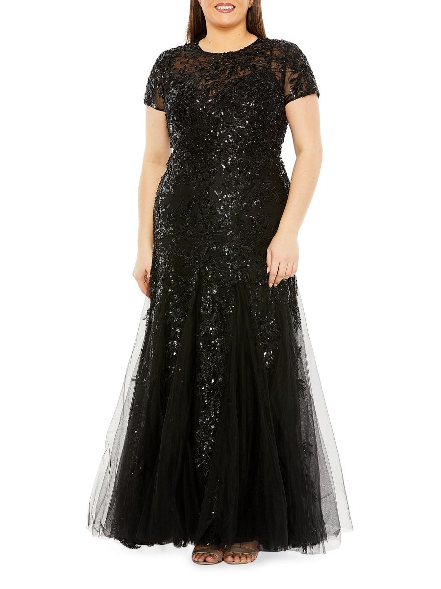 Mac Duggal Women's Plus Fabulouss Sequin Tulle Gown - Black - Size 20