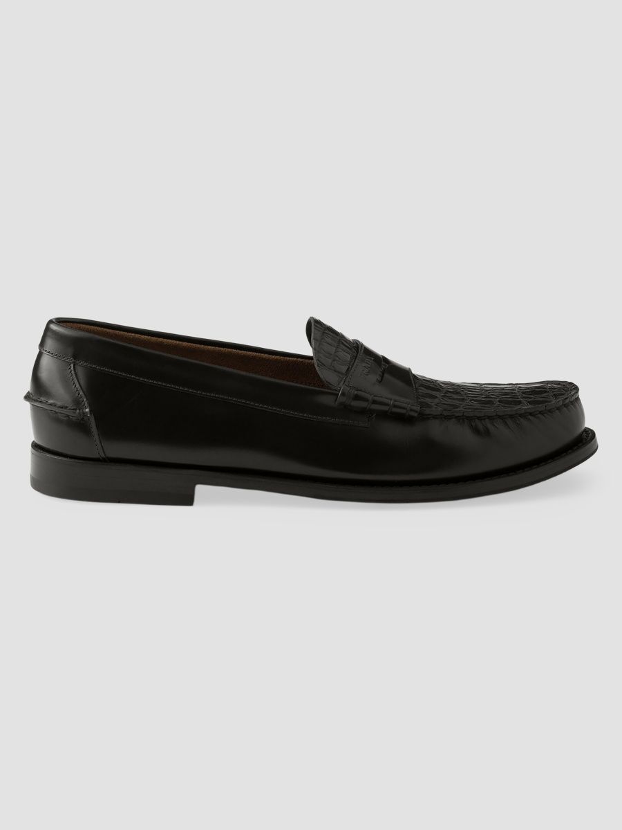 Prada Men's Brushed Leather and Crocodile Loafers - Black - Size 9