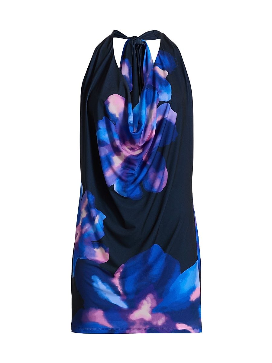 Women's Mina Floral Cowlneck Minidress - Navy Floral Jersey - Size XL