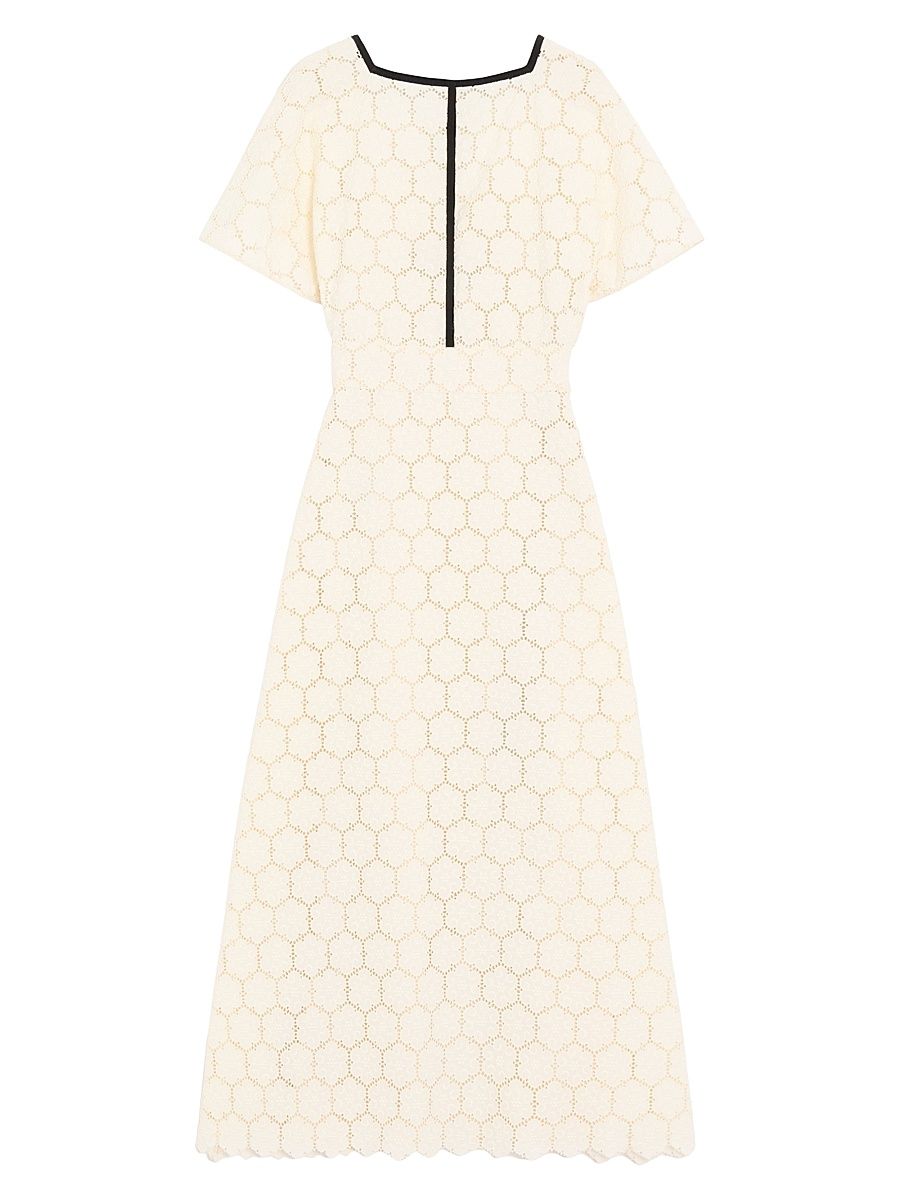 Women's Midi Dress in Fleurs Cotton - Latte Black - Size 10
