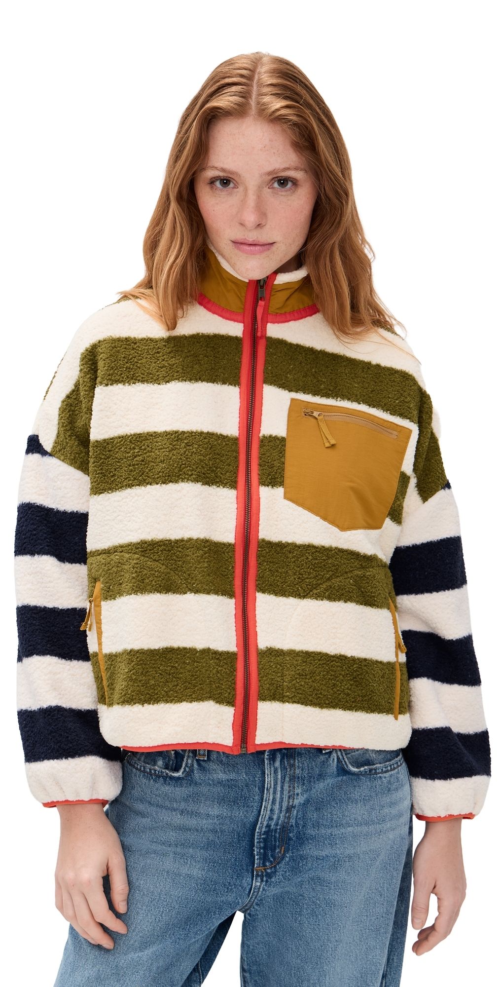 THE GREAT. Outdoors The Plush Terrain Full-Zip Mixed Heritage Stripe S