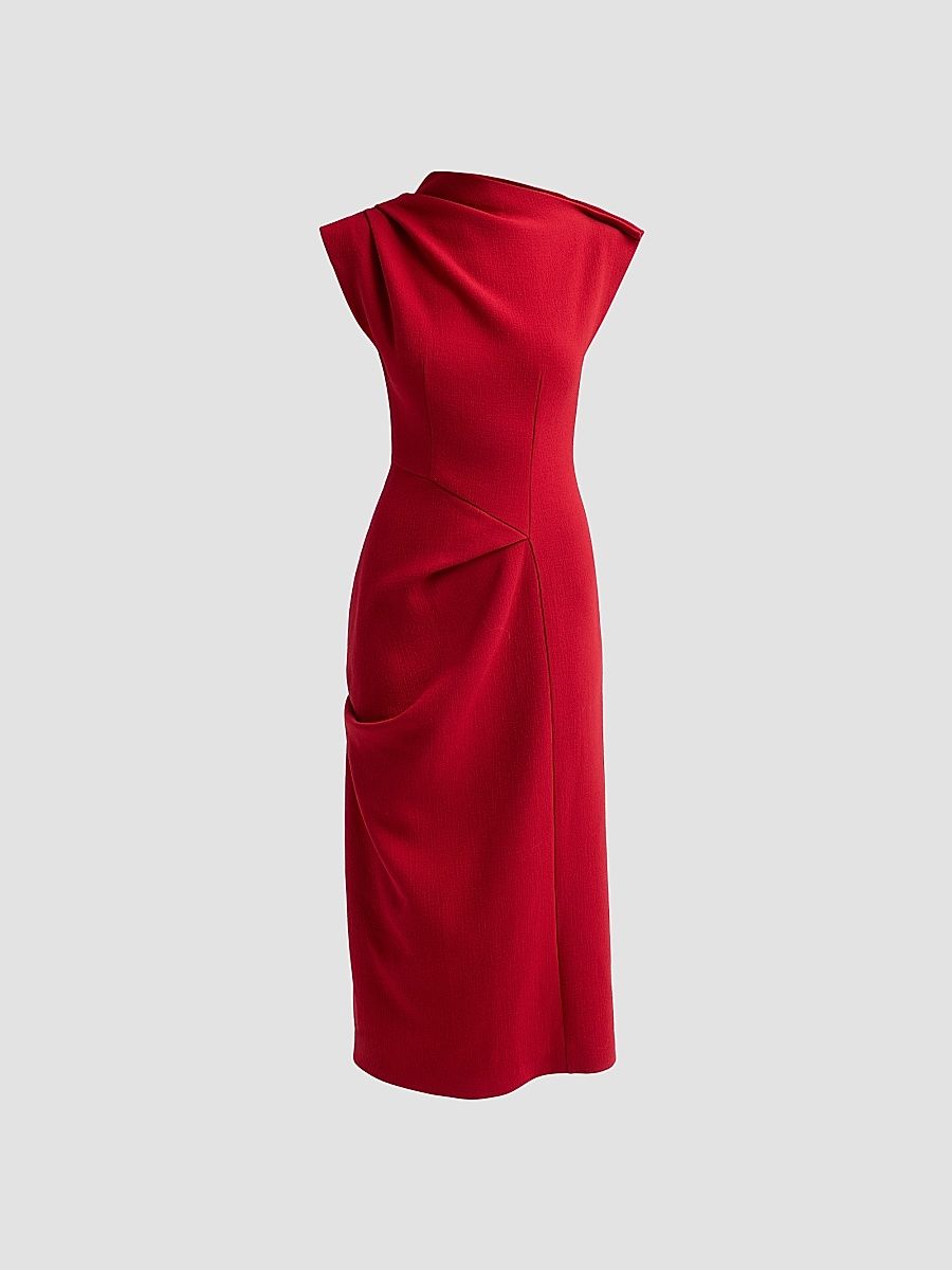 Women's Draped Cocktail Midi Dress - Ruby - Size 12