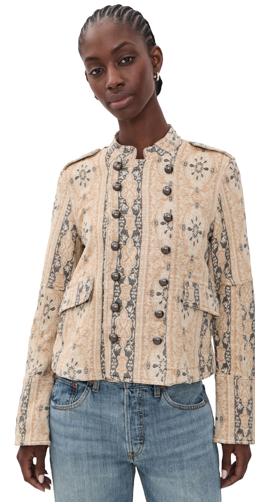 Free People Lotty Jacquard Jacket MORNING OAT XS