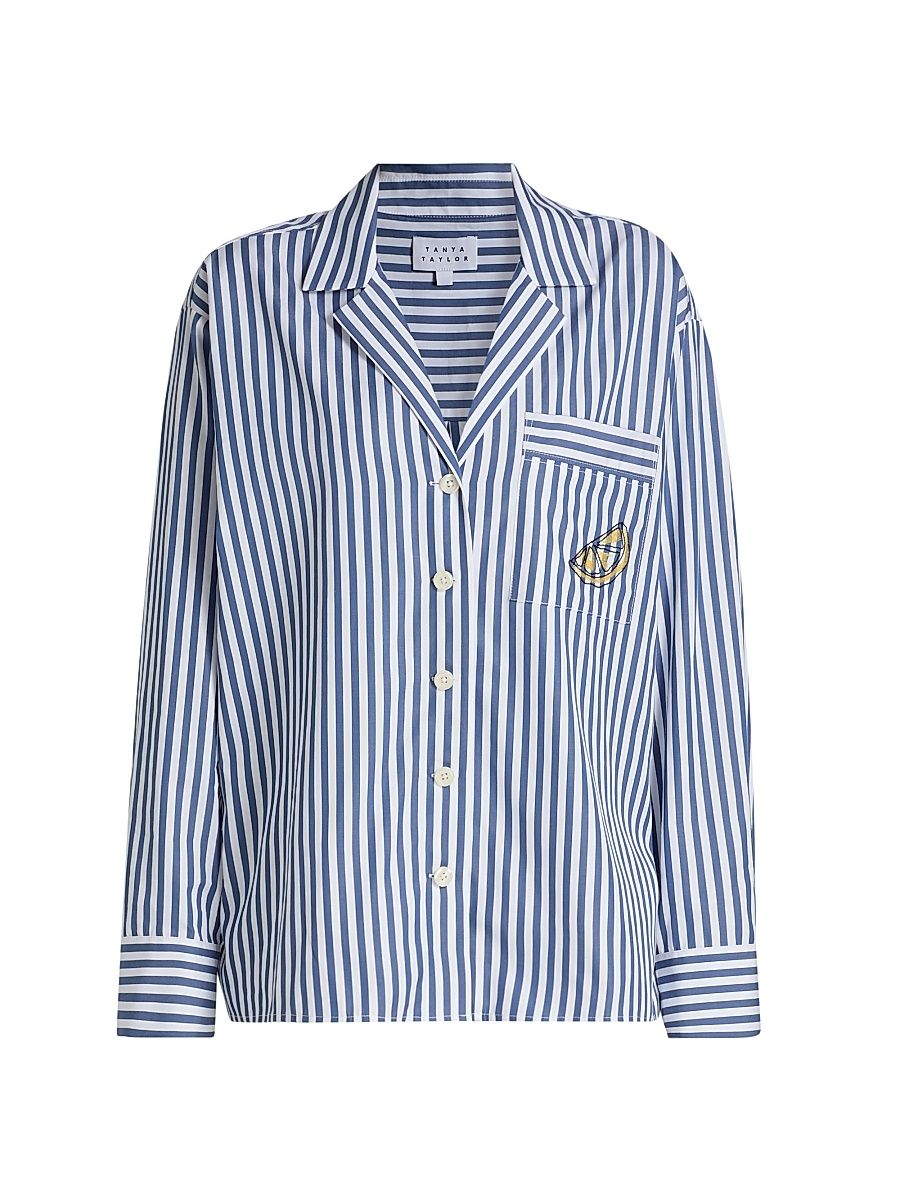 Women's Noa Lemon Pocket Striped Button-Front Shirt - Optic White French Blue - Size XL
