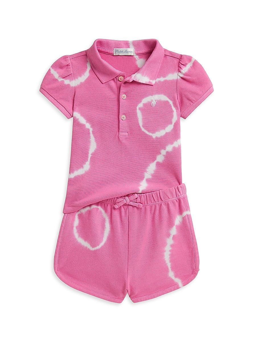 Baby Girl's Tie-Dye Polo Shirt & Shorts Set - Dalia Pink - Size 12 Months