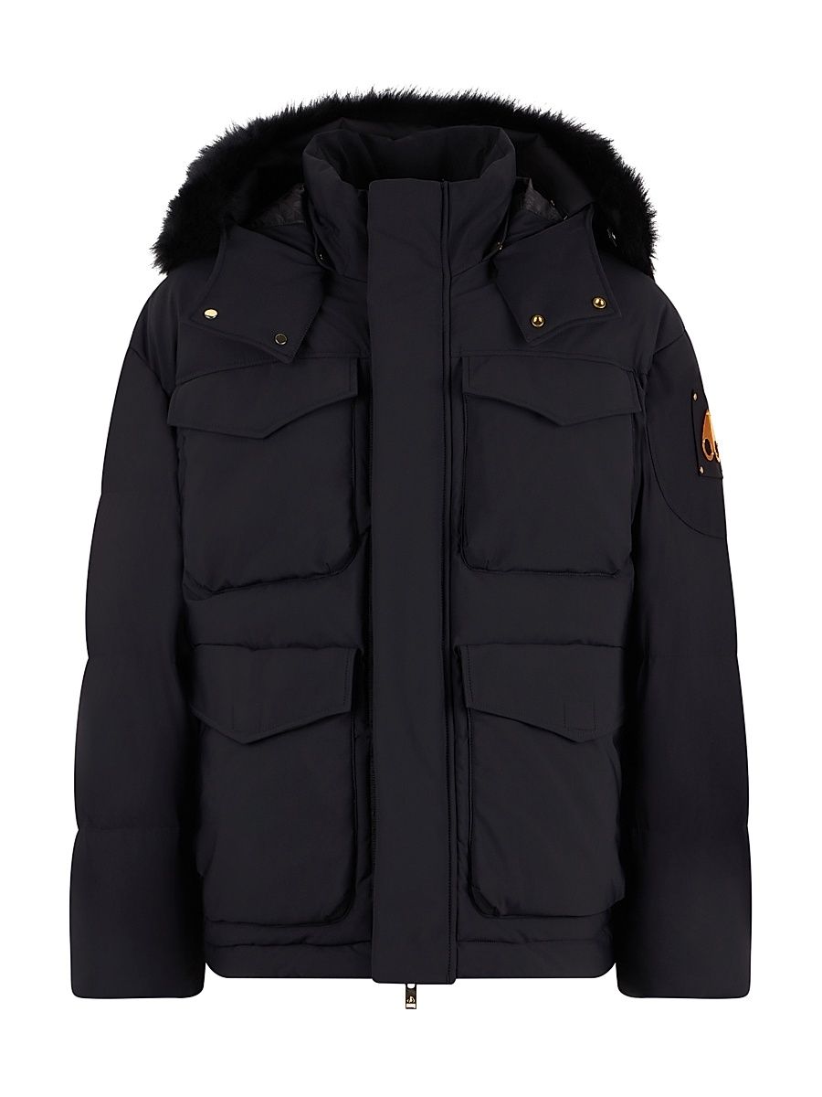 Men's Nyluxe Dufrost 3Q Shearling Hooded Down Jacket - Black - Size XL