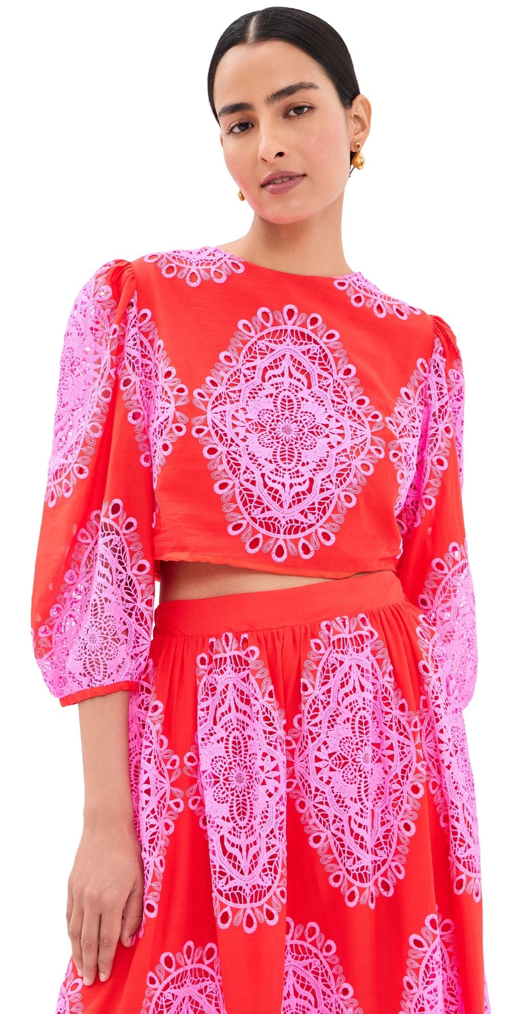 Borgo de Nor Rhea Lace Top Red/Pink 14