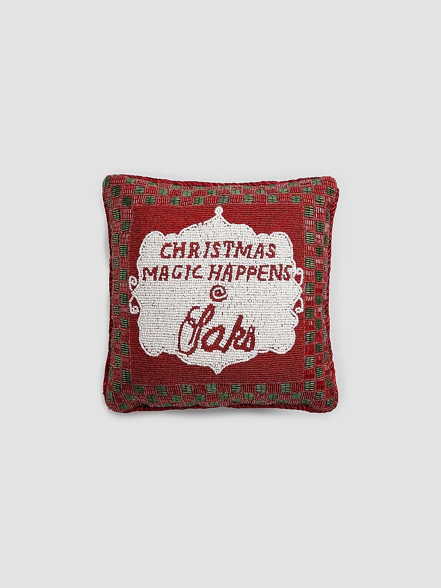 Christmas Magic Happens At Saks Beaded Velvet Pillow - Red