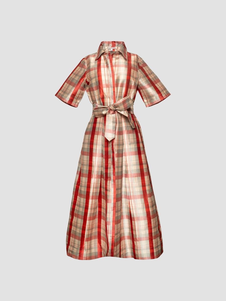 Frances Valentine Women's Bella Plaid Belted Maxi Dress - Red Blue Multi - Size Large