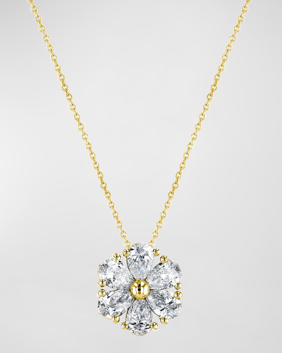 18K Gold Pear-Shaped Diamond Floral Pendant 16" Necklace, 3.00tcw