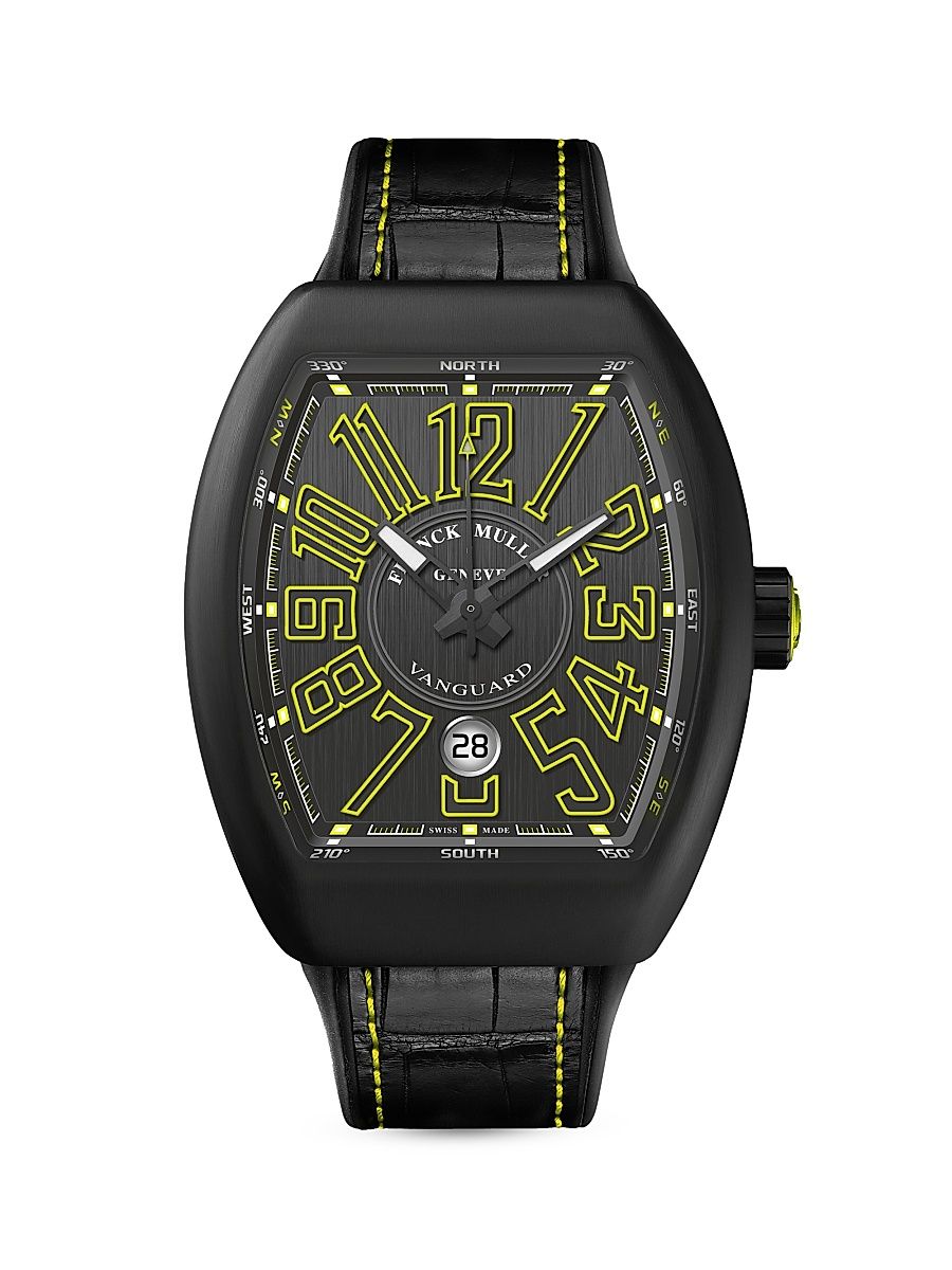 Men's Vanguard Kypton Black Titanium & Alligator-Effect Leather Watch
