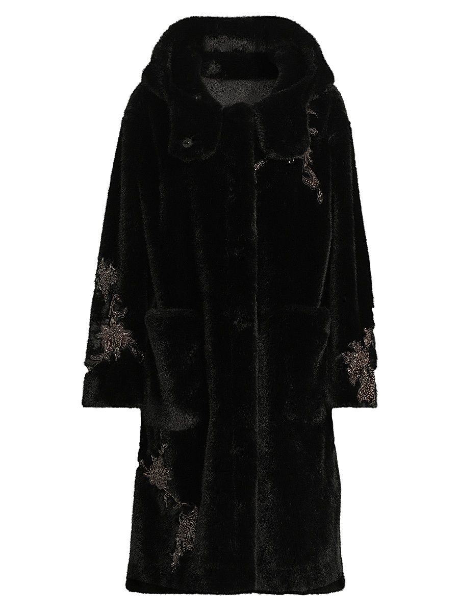 Women's Peggy Faux-Fur Hooded Coat - Black - Size Large