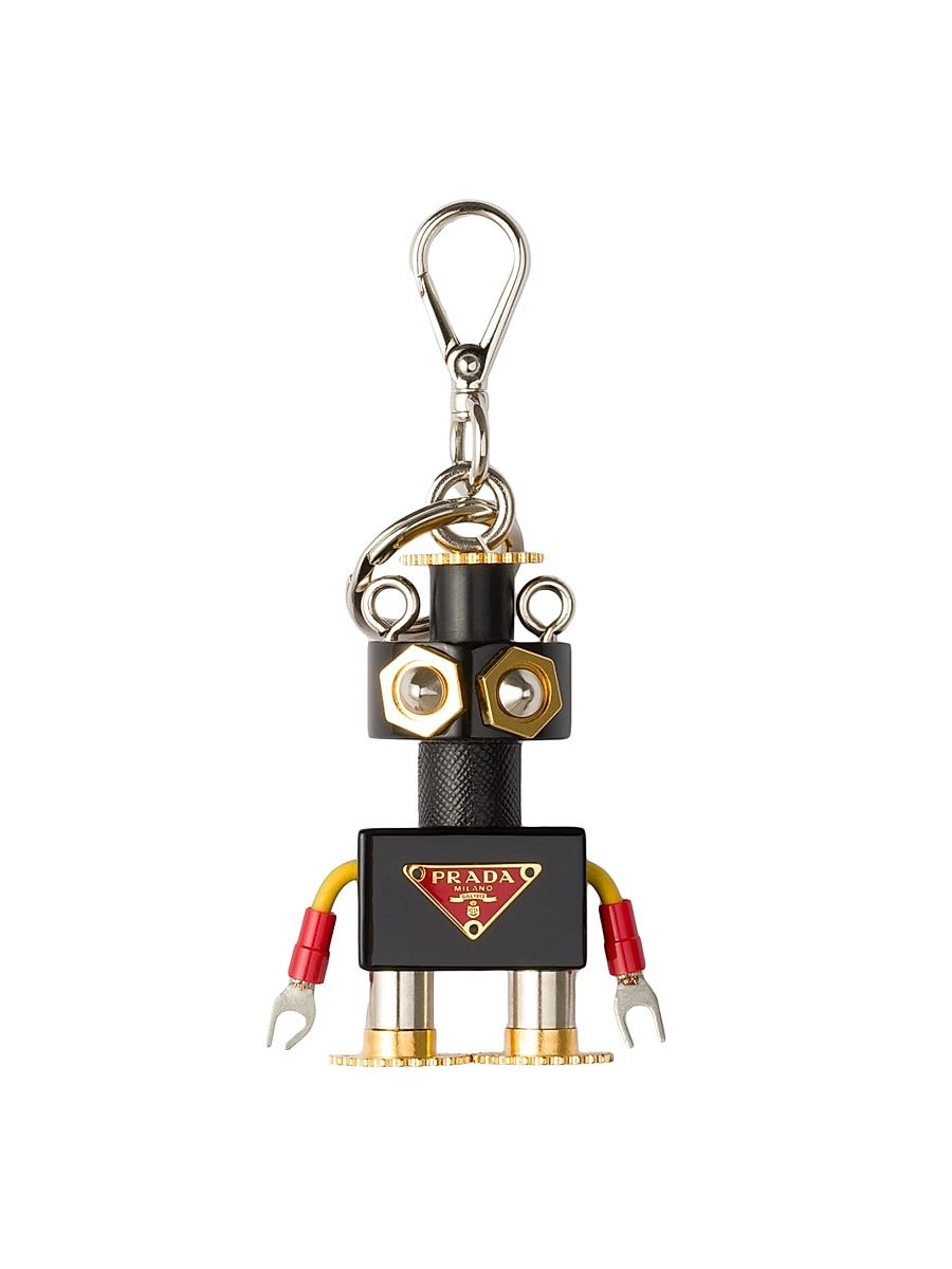 Women's Plexiglas and Saffiano Leather Robot Keyring Charm - Black
