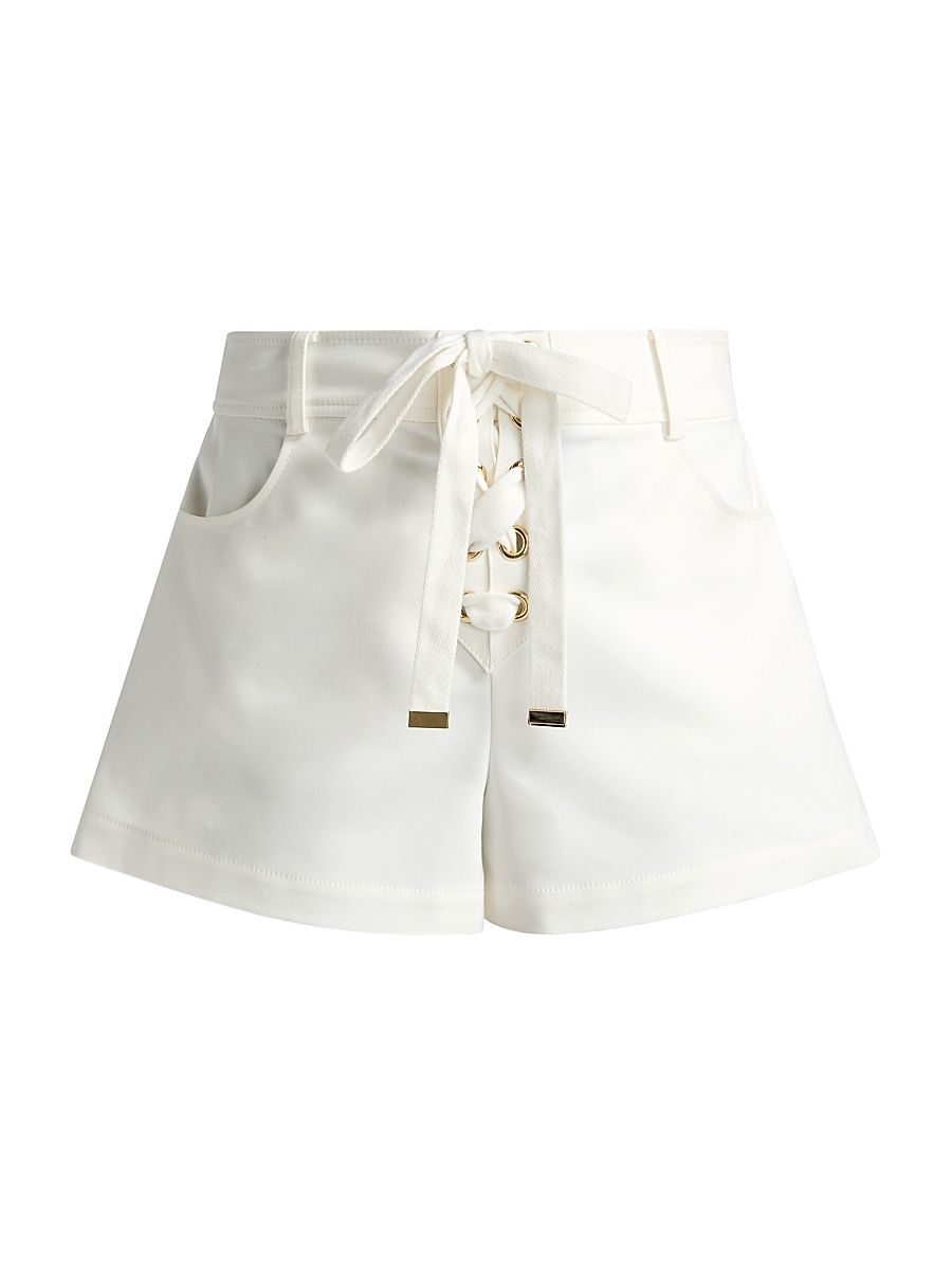 Women's Alba Cotton-Blend High-Waist Shorts - Ivory - Size 14